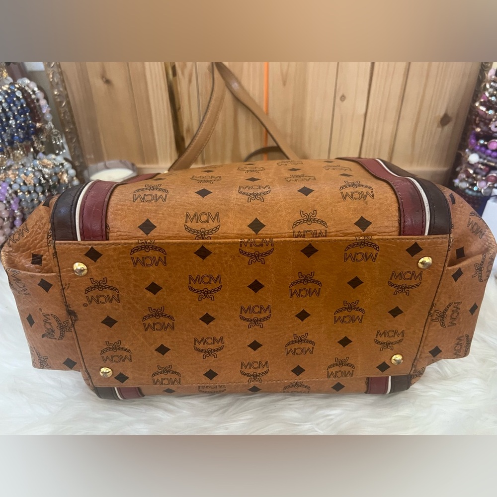 MCM Tan and Burgundy Logo Tote - Picture 7 of 15